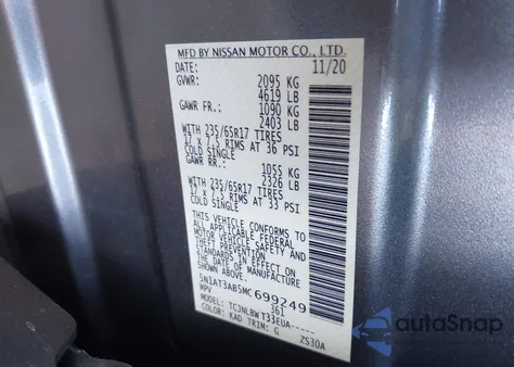 2021 Nissan Rogue S Intelligent Awd from USA, damaged, VIN 5N1AT3AB5MC699249